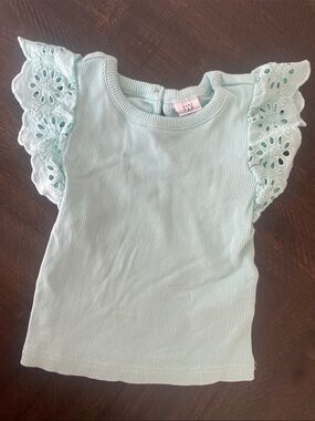 GAP Mint Ribbed Tank with Eyelet Flutter Sleeves